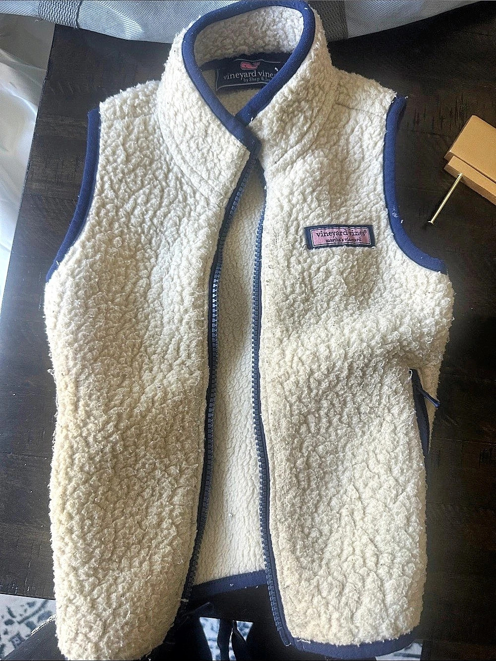 Vineyard Vines Kids Sherpa Fleece Vest Cream & Blue 3T